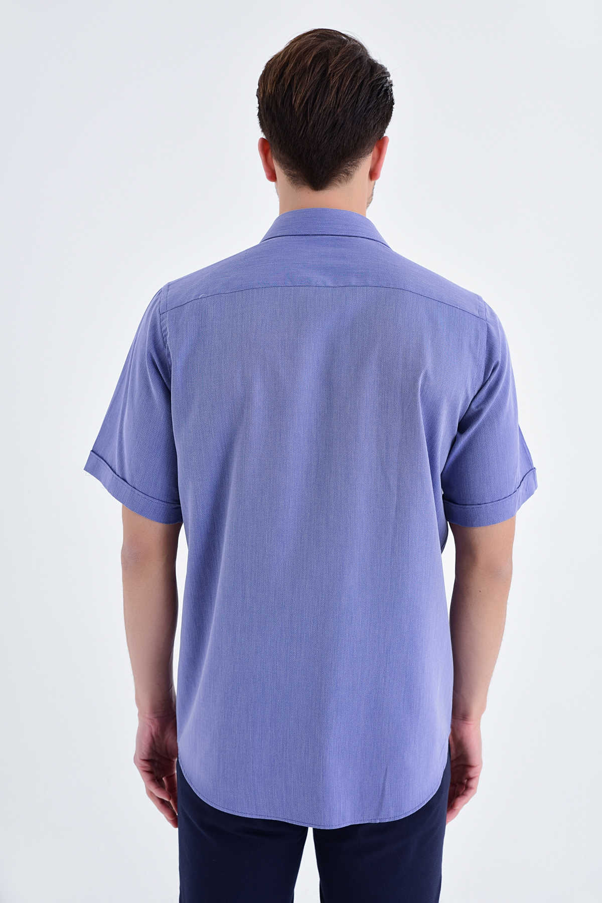 Classic Fit Short Sleeve Cotton Blue Dress Shirt - SAYKI