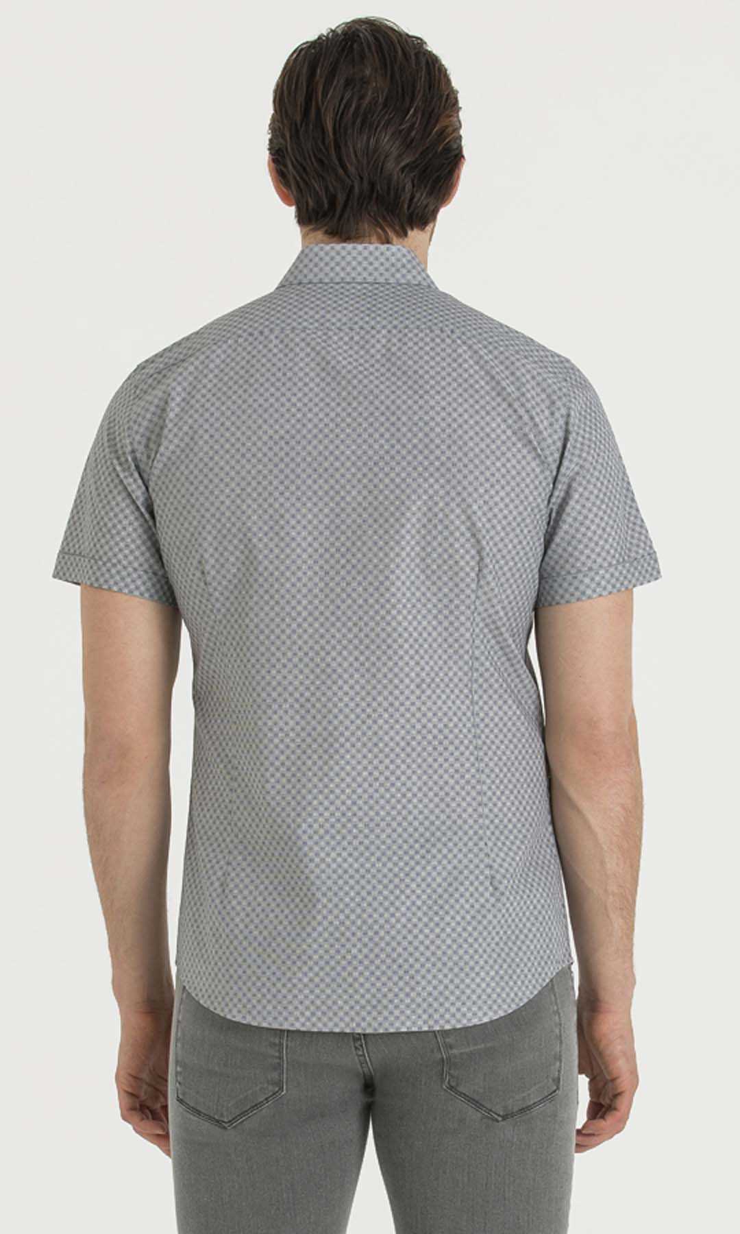 Classic Fit Short Sleeve Cotton Gray Dress Shirt - SAYKI