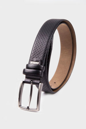 Classic Perforated Leather Black Belt - SAYKI