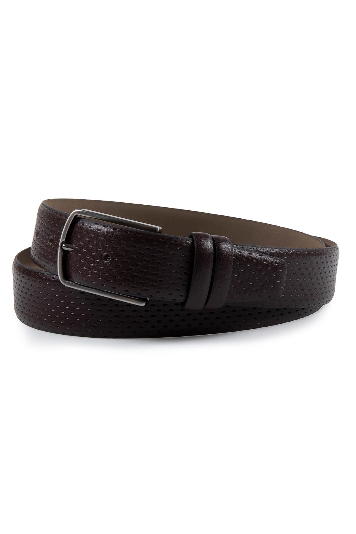 Classic Perforated Leather Dark Brown Belt - SAYKI