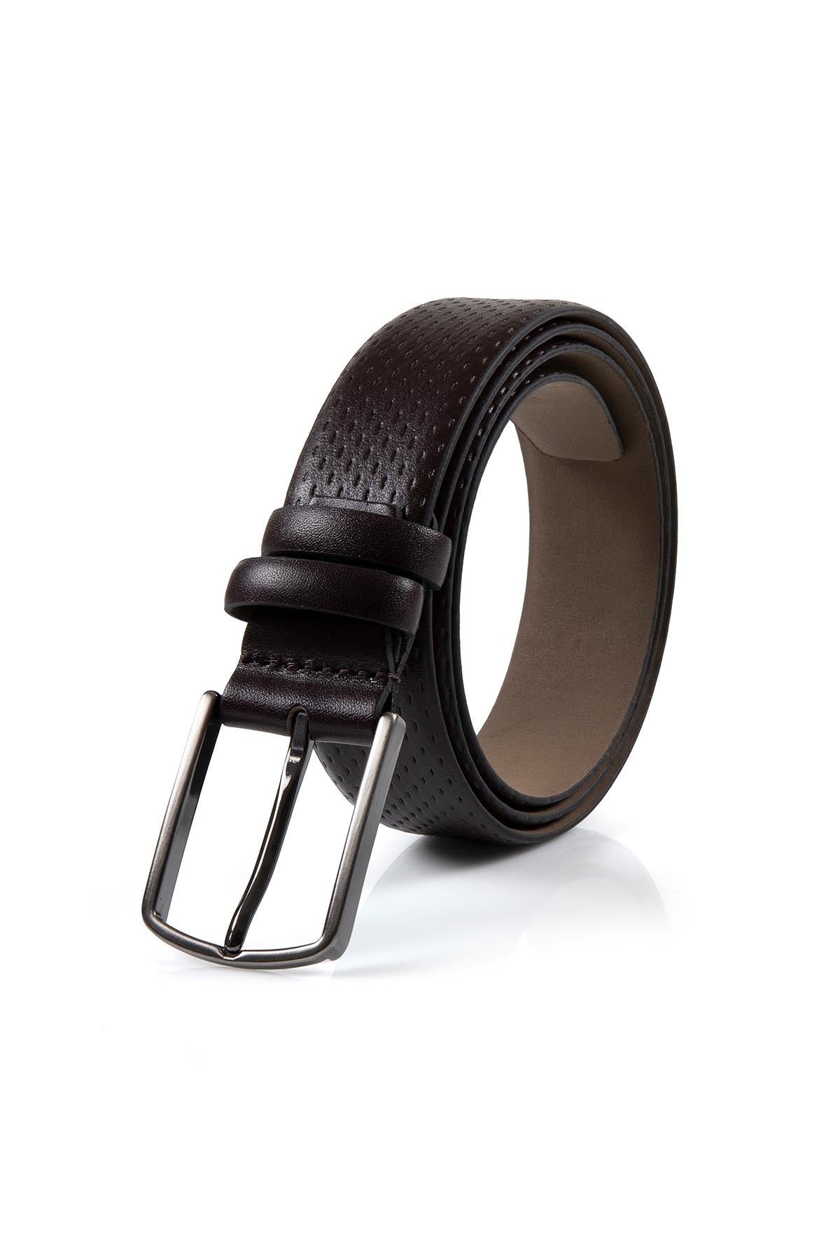Classic Perforated Leather Dark Brown Belt - SAYKI