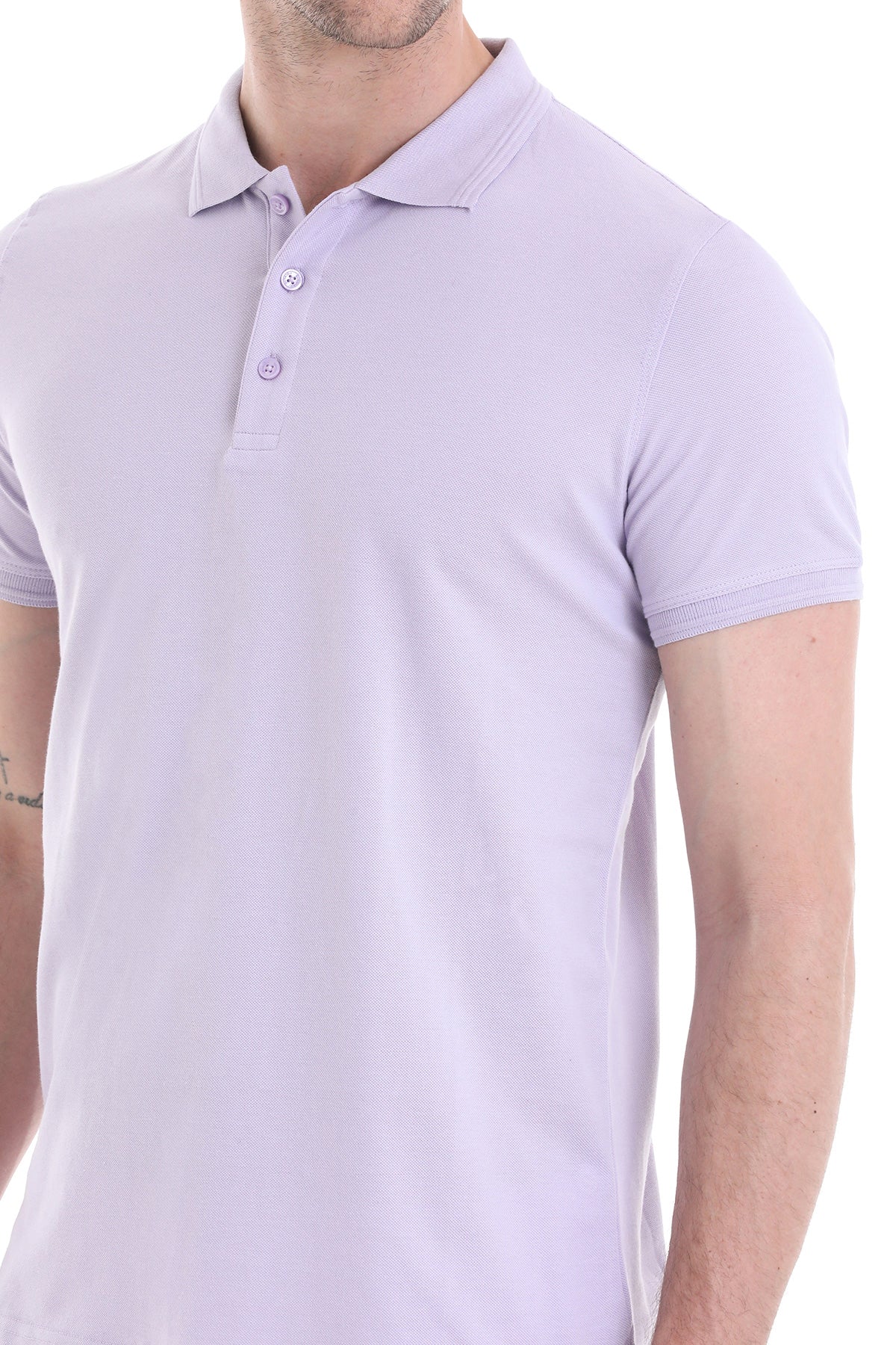Comfort Fit Basic Cotton Lilac Polo T-Shirt - SAYKI