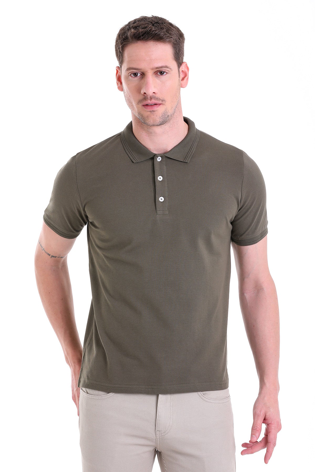 Comfort Fit Basic Plain 100% Cotton Khaki Polo T-Shirt