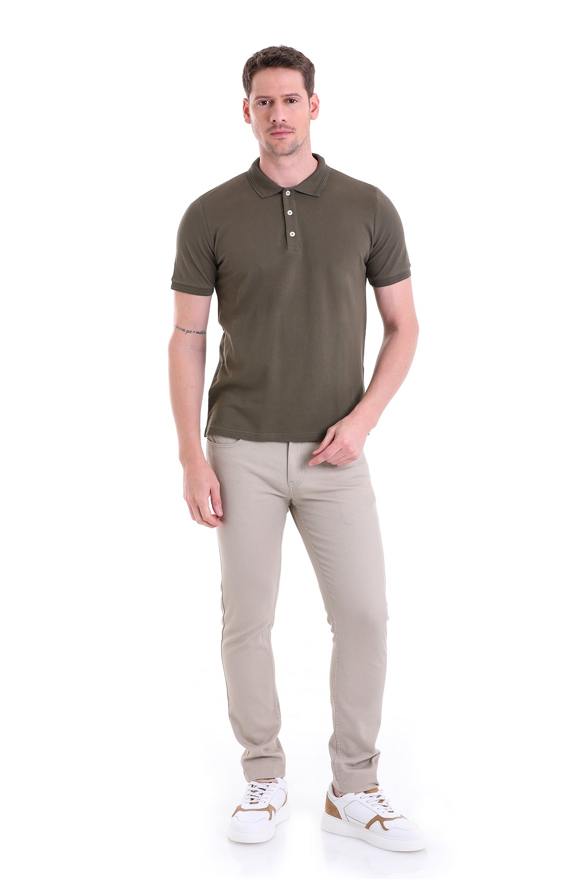 Comfort Fit Basic Plain 100% Cotton Khaki Polo T-Shirt