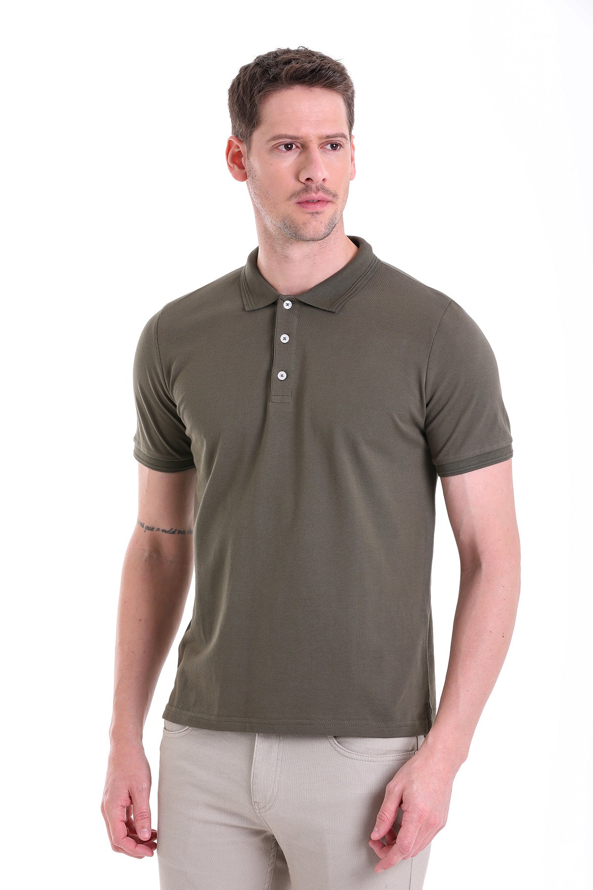 Comfort Fit Basic Plain 100% Cotton Khaki Polo T-Shirt