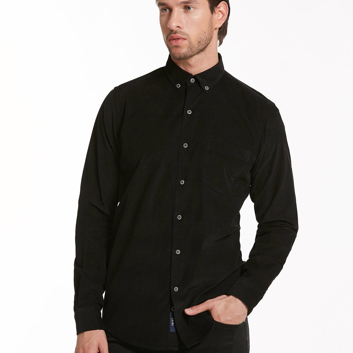 Men's Comfort Fit Black Button-Down Dress Shirt