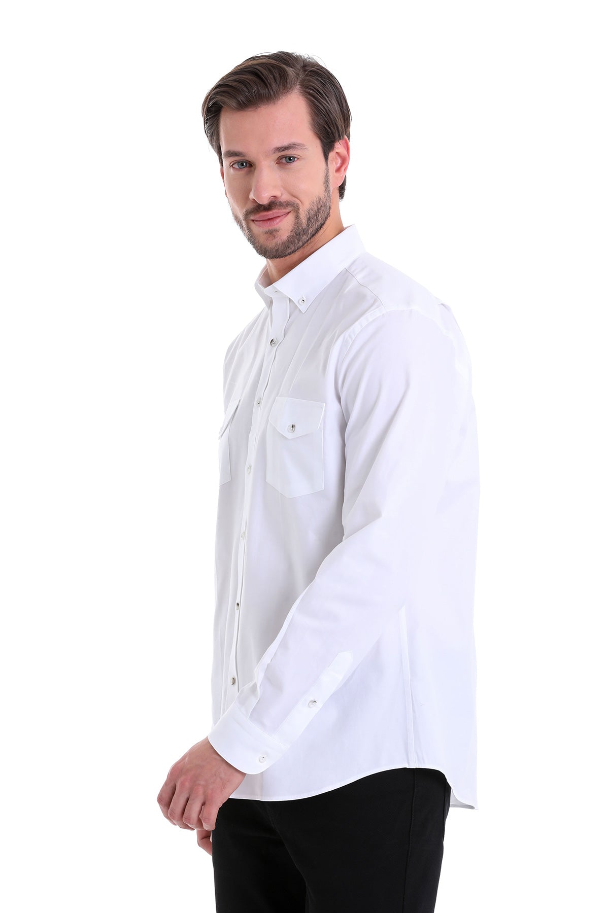 Comfort Fit Button-Down Cotton White Casual Shirt - SAYKI