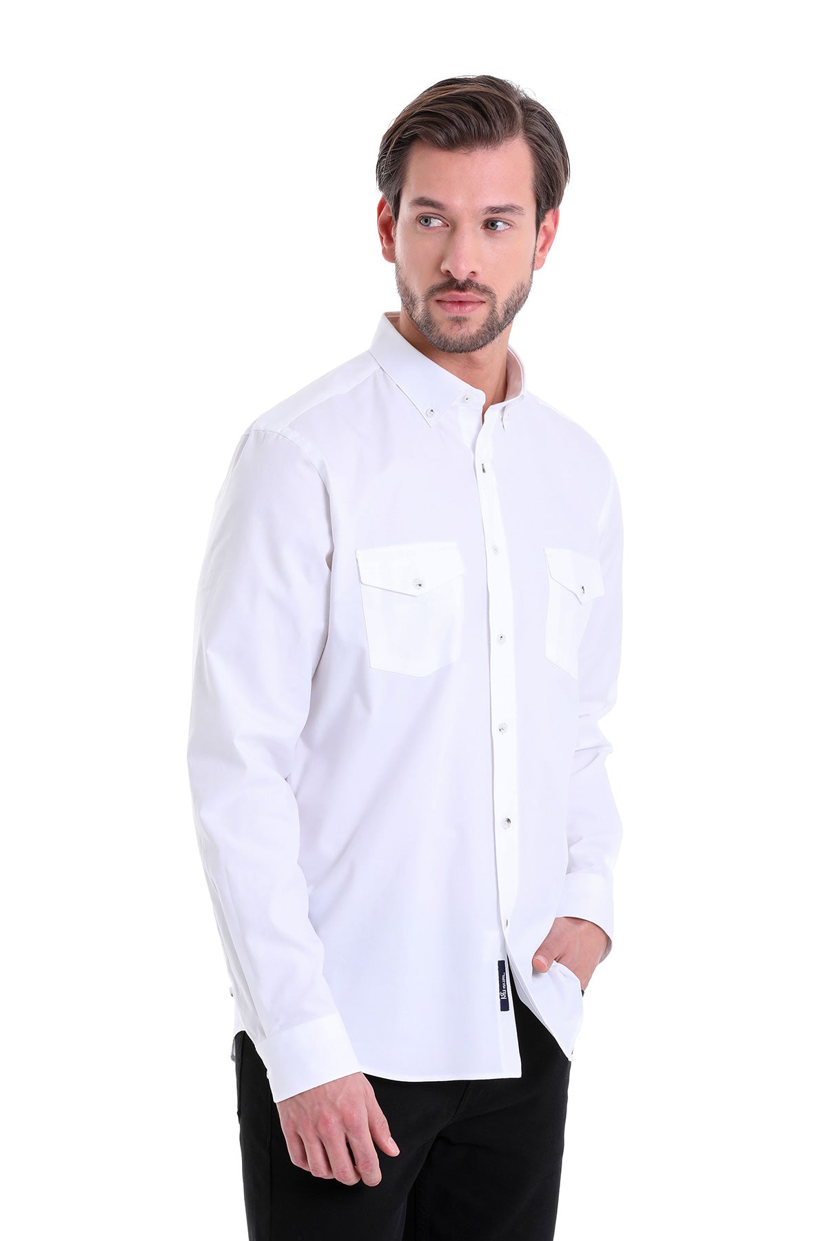 Comfort Fit Button-Down Cotton White Casual Shirt - SAYKI