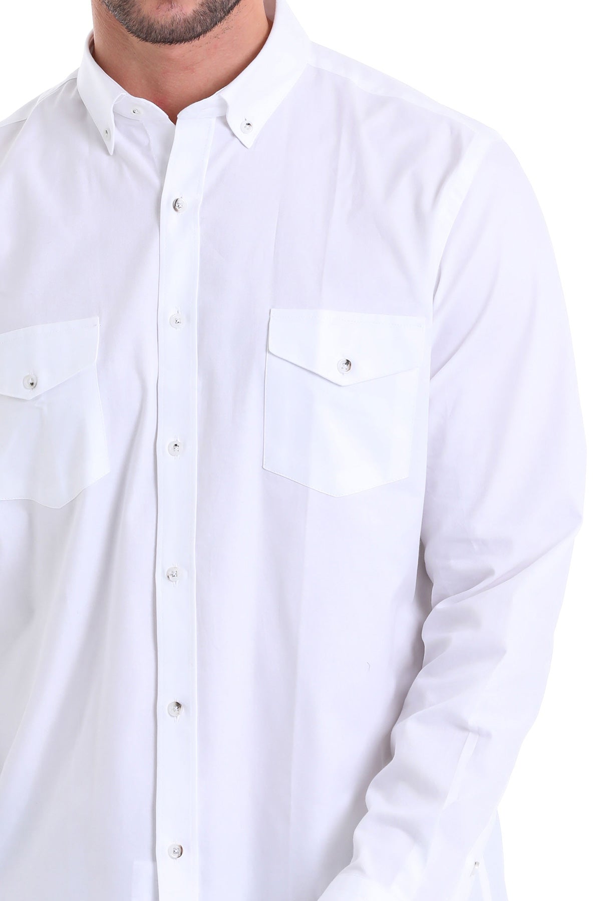 Comfort Fit Button-Down Cotton White Casual Shirt - SAYKI