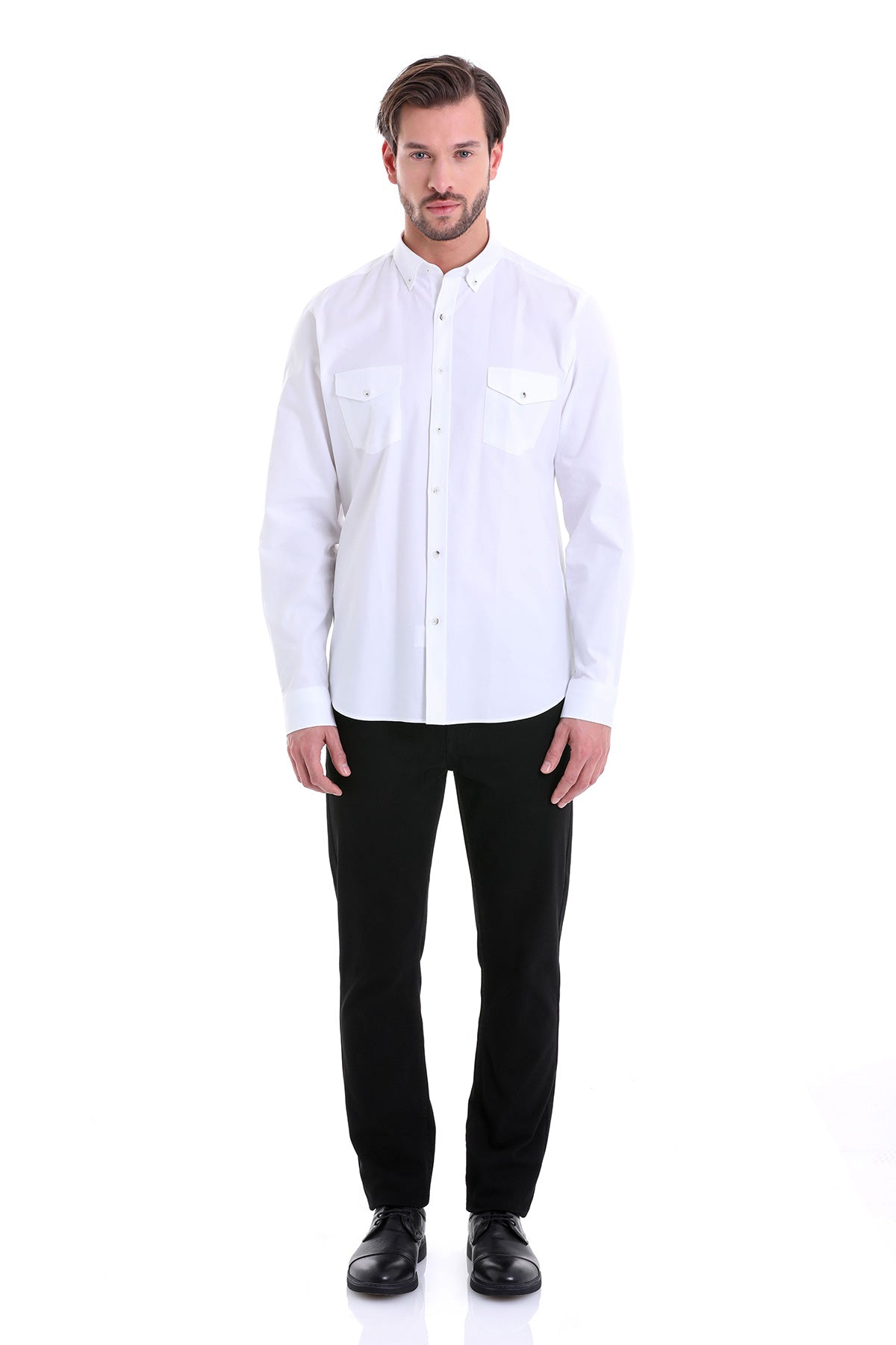 Comfort Fit Button-Down Cotton White Casual Shirt - SAYKI