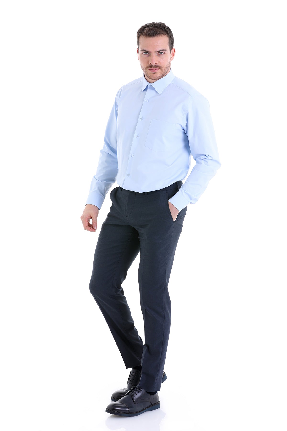 Comfort Fit Classic Collar Light Blue Dress Shirt - SAYKI