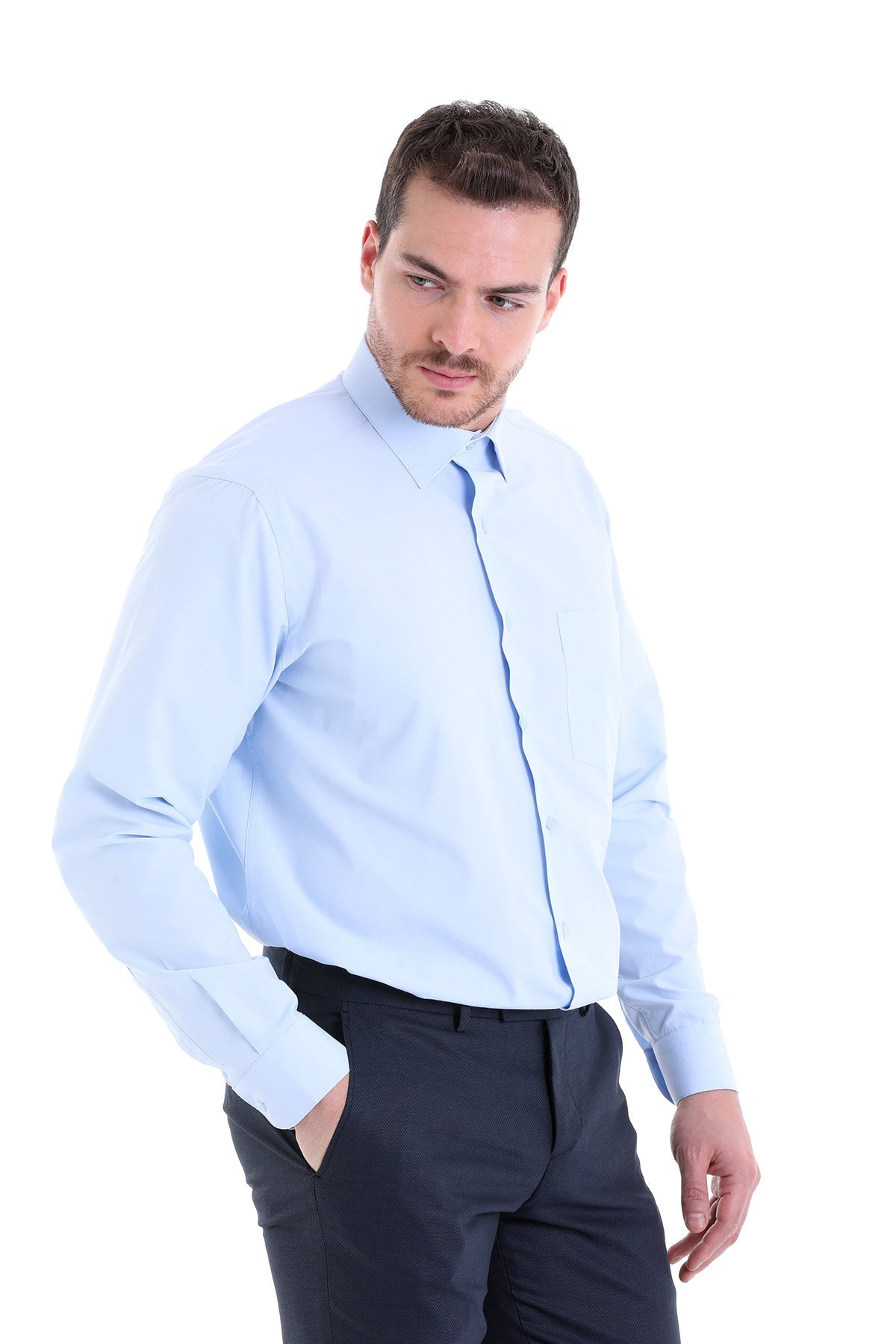 Comfort Fit Classic Collar Light Blue Dress Shirt - SAYKI
