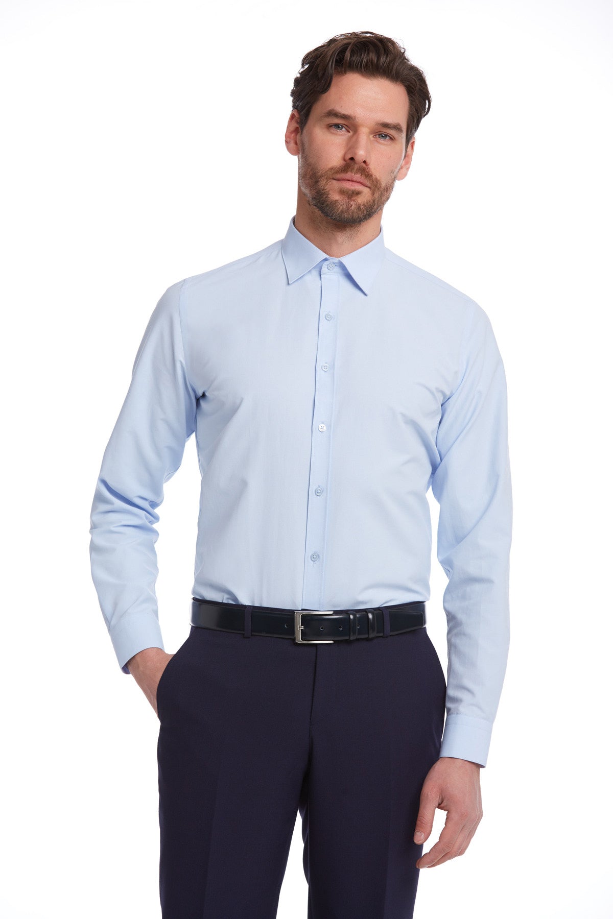 Comfort Fit Cotton Blend Light Blue Dress Shirt - SAYKI