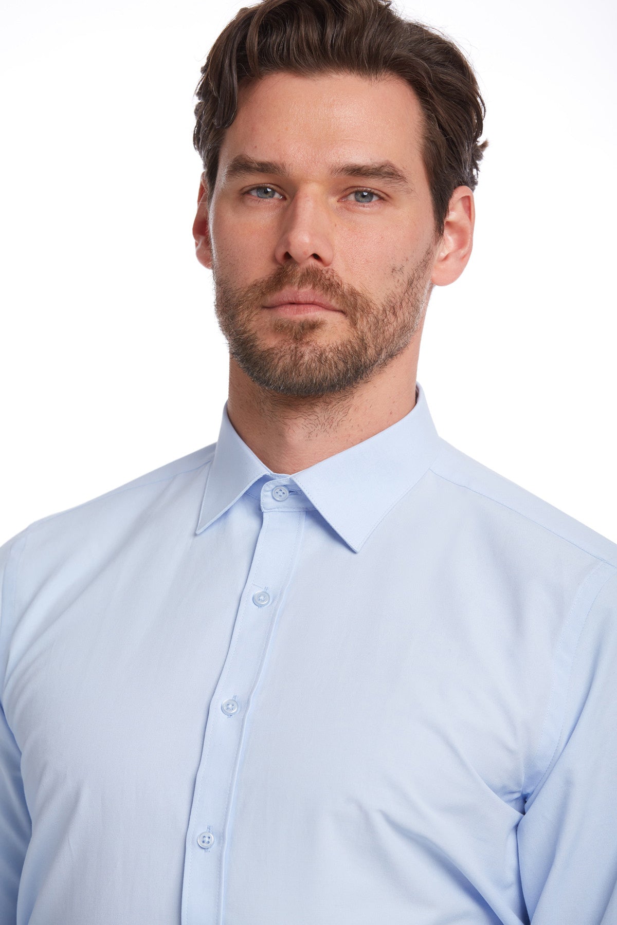 Comfort Fit Cotton Blend Light Blue Dress Shirt - SAYKI