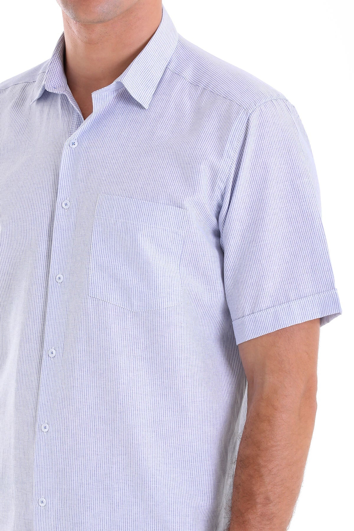 Comfort Fit Cotton Blend Striped Navy Dress Shirt - SAYKI