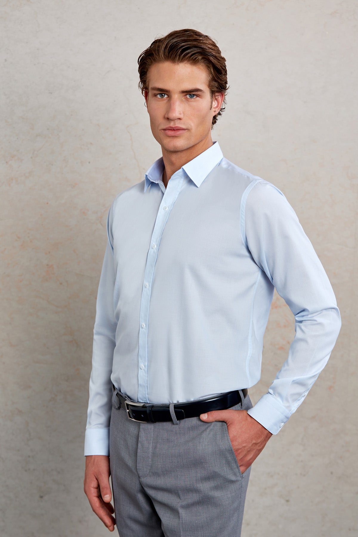 Comfort Fit Cotton Light Blue Casual Shirt - SAYKI
