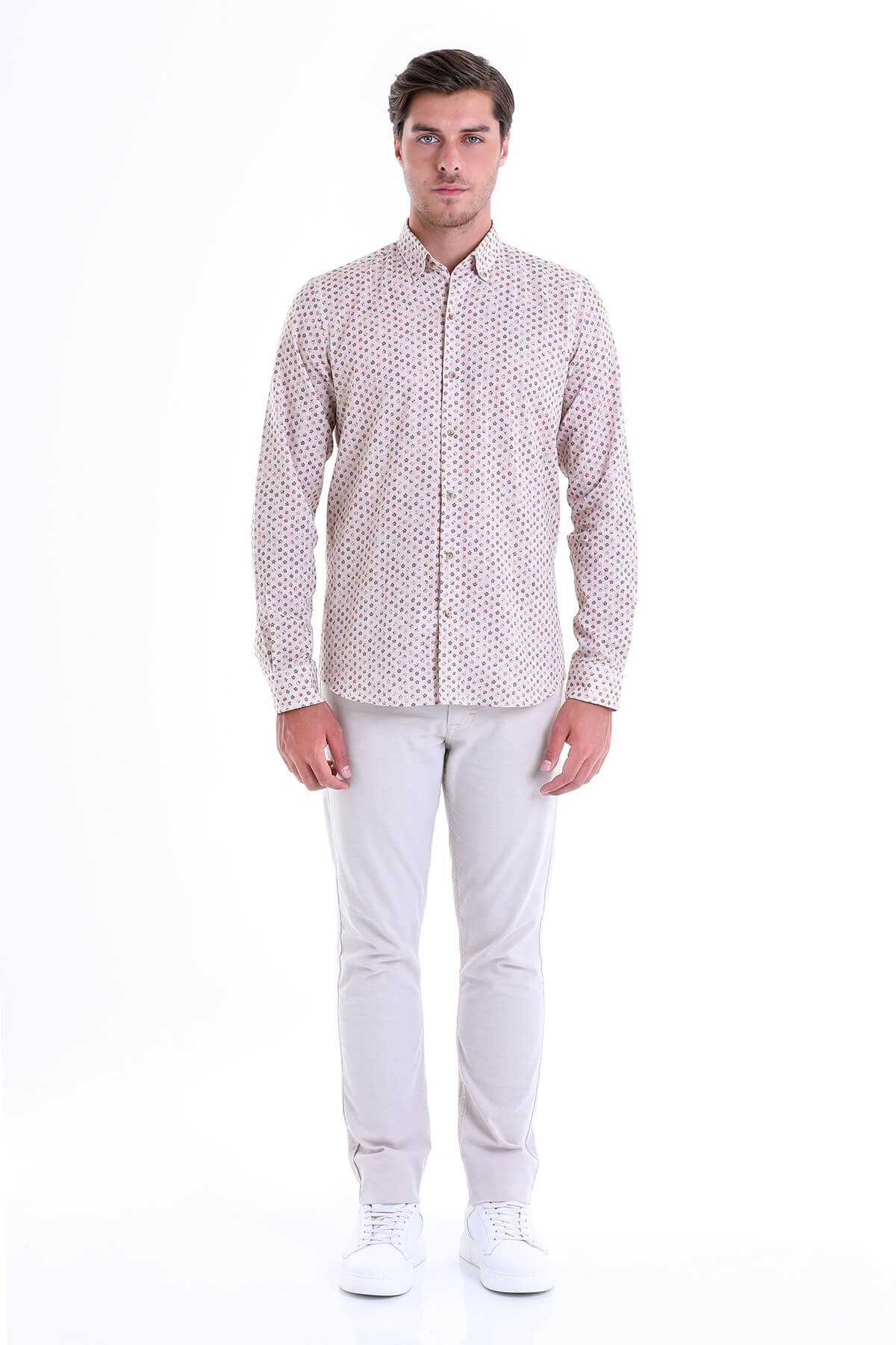 Comfort Fit Floral Printed Cotton Brick Casual Shirt - SAYKI