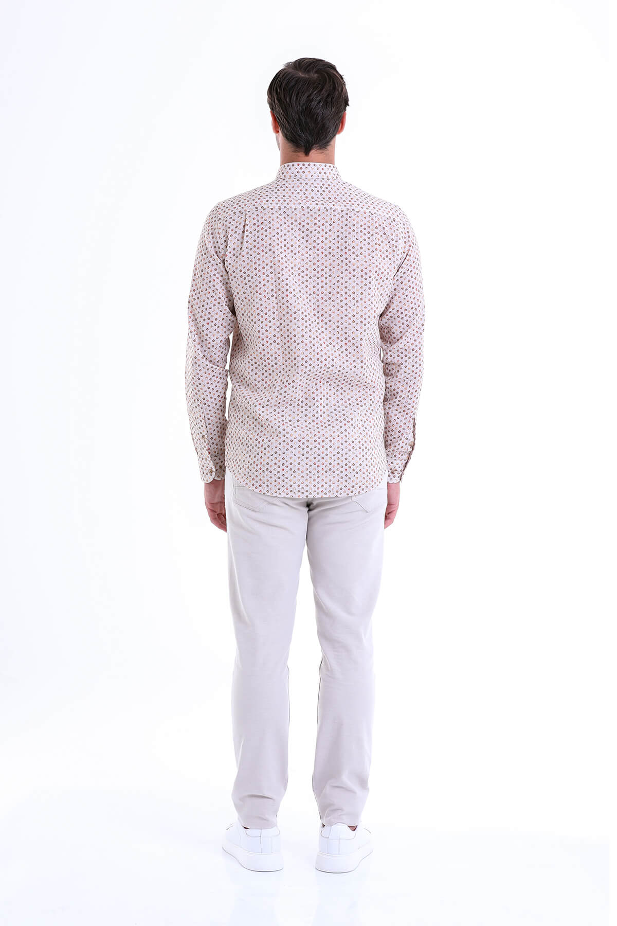 Comfort Fit Floral Printed Cotton Brick Casual Shirt - SAYKI