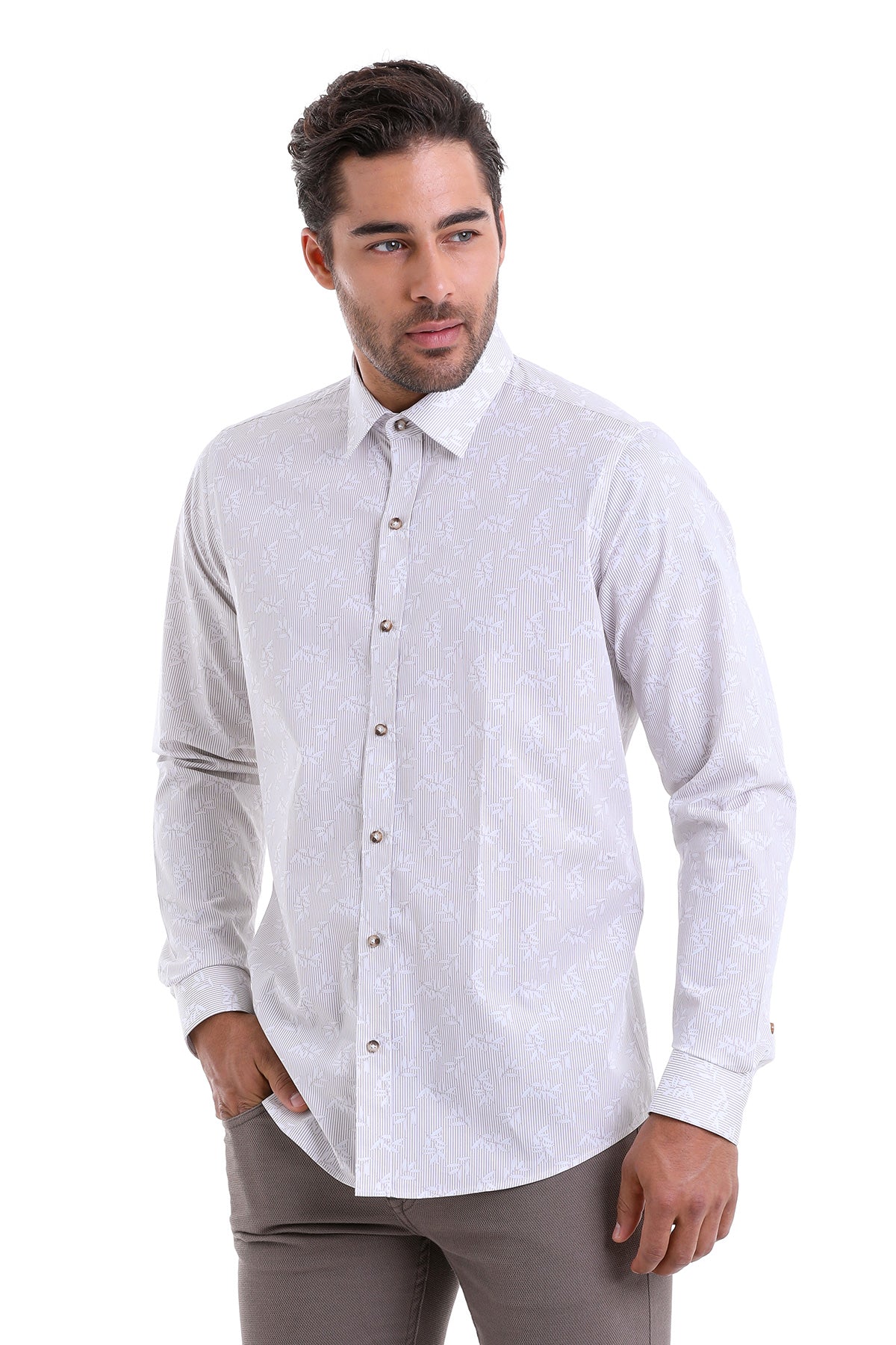 Comfort Fit Floral Printed Cotton Brown Casual Shirt - SAYKI