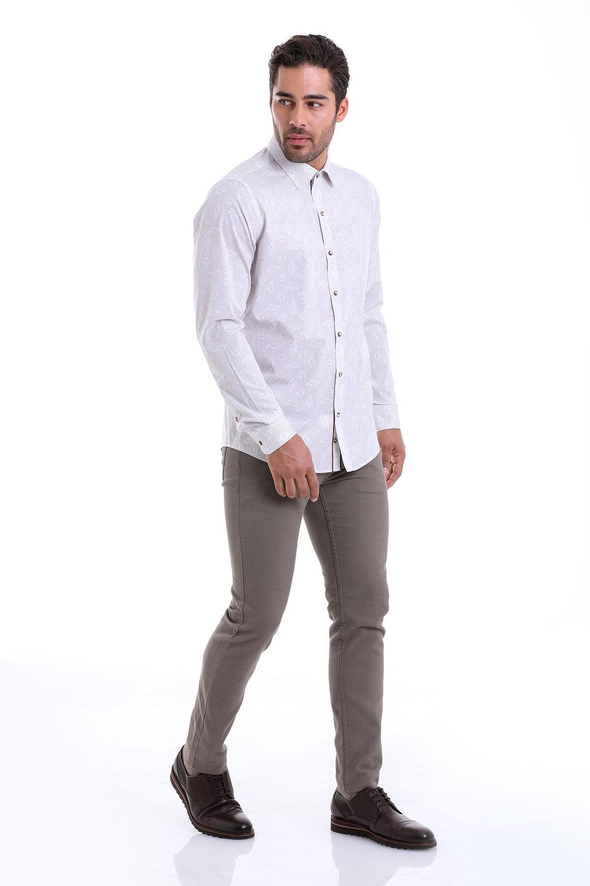 Comfort Fit Floral Printed Cotton Brown Casual Shirt - SAYKI