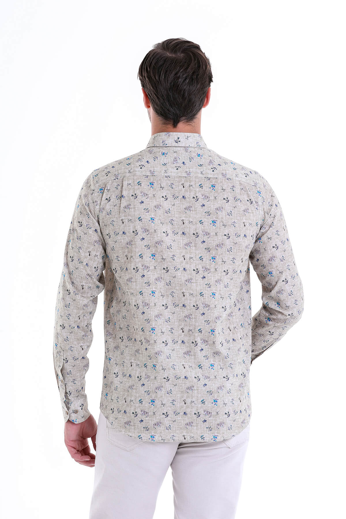 Comfort Fit Floral Printed Cotton Khaki Casual Shirt - SAYKI