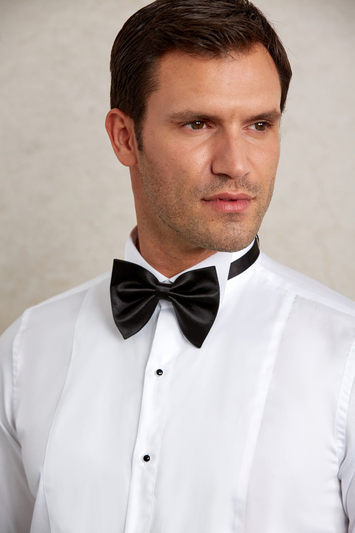 Comfort Fit French Cuff Cotton White Tuxedo Shirt - SAYKI