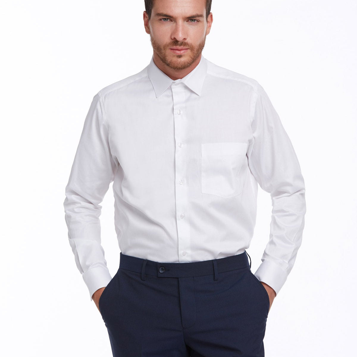 Men's Comfort Fit White Cotton Dress Shirt - Long Sleeve - SAYKI Men's Comfort Fit White Cotton Dress Shirt - Long Sleeve - SAYKI