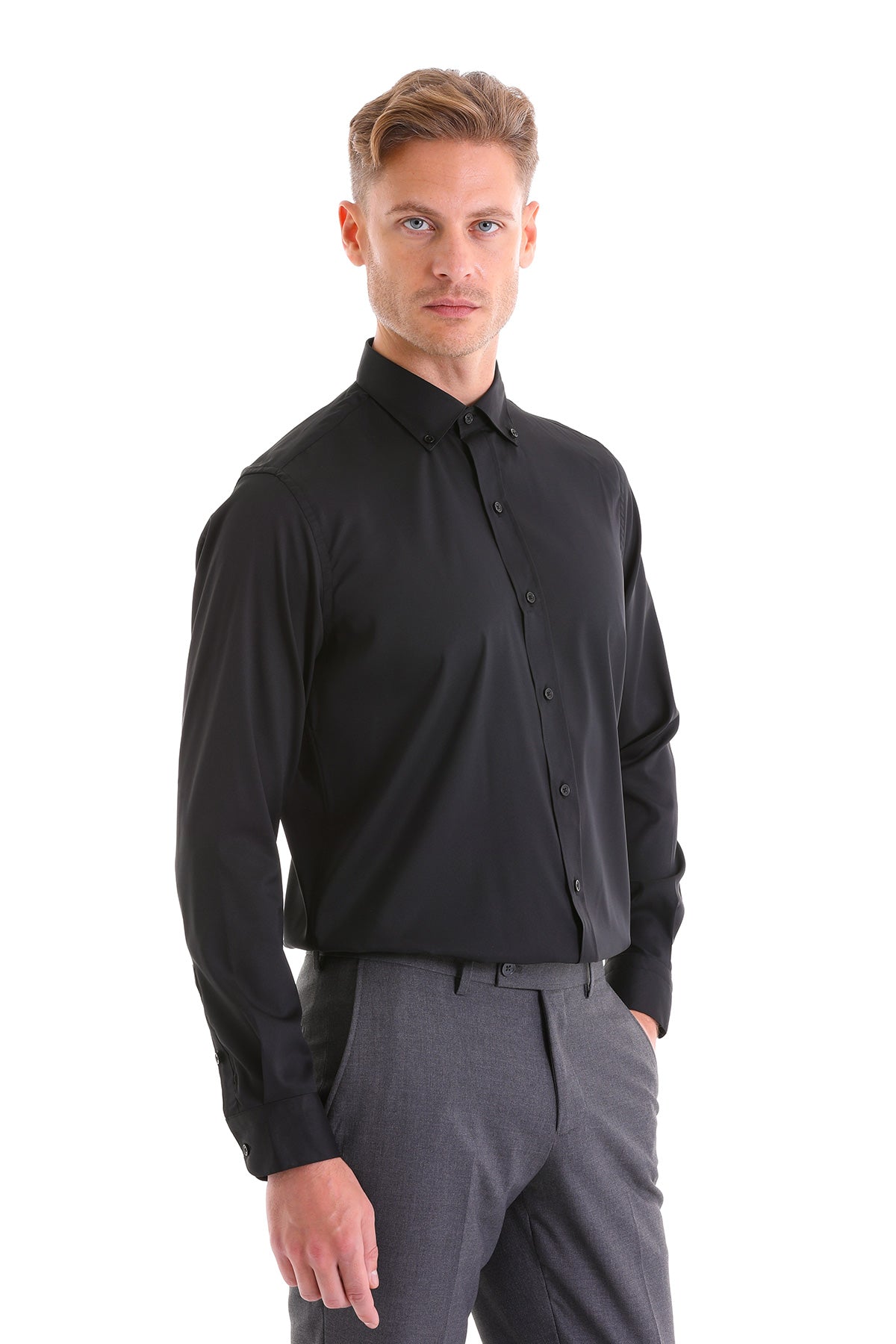 Comfort Fit Long Sleeve Black Casual Shirt - SAYKI