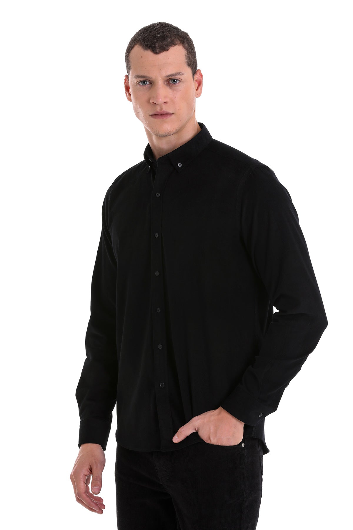 Comfort Fit Long Sleeve Cotton Black Casual Shirt - SAYKI