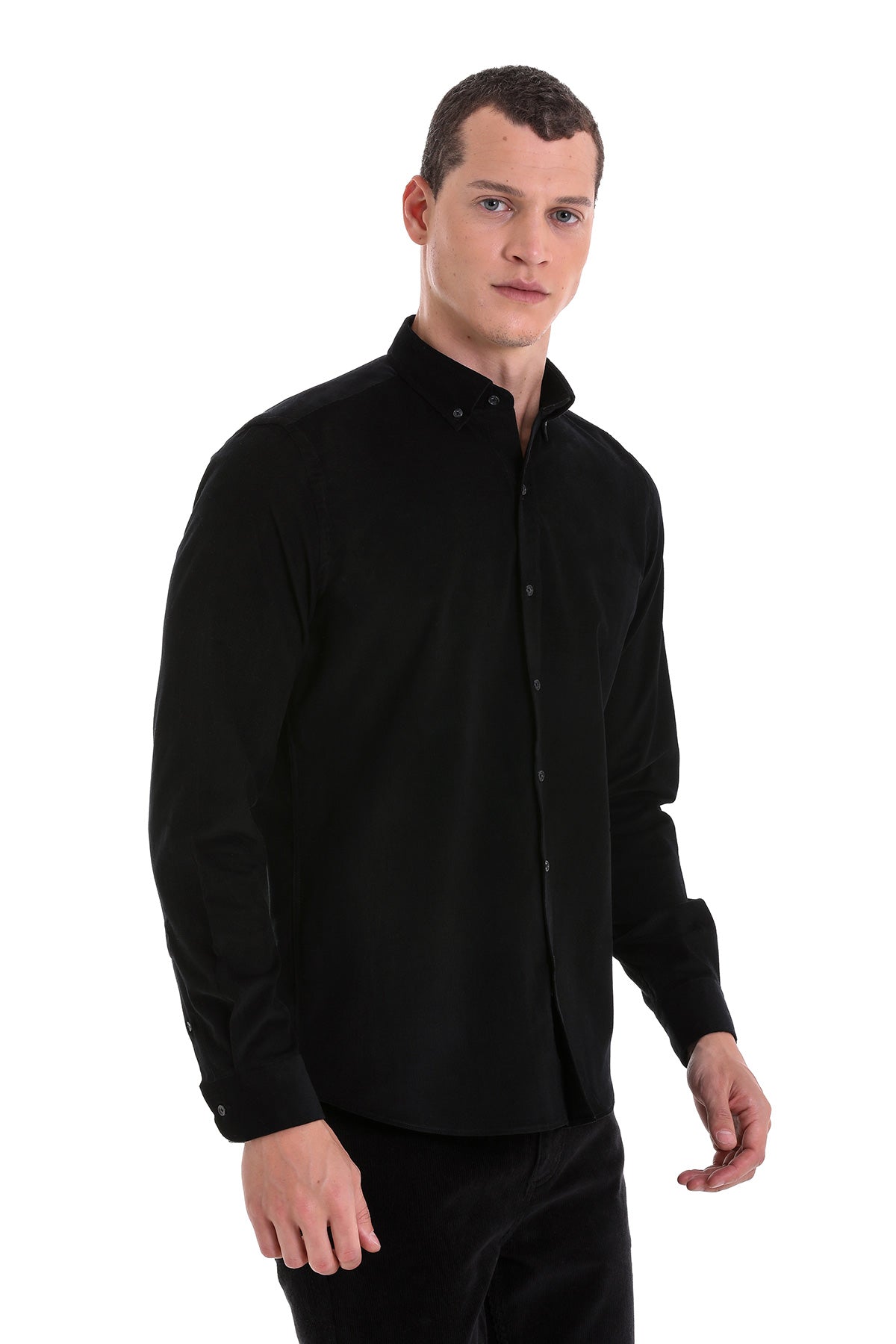 Comfort Fit Long Sleeve Cotton Black Casual Shirt - SAYKI