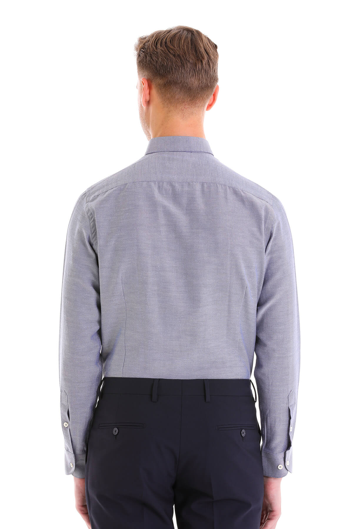 Comfort Fit Long Sleeve Cotton Blend Light Navy Casual