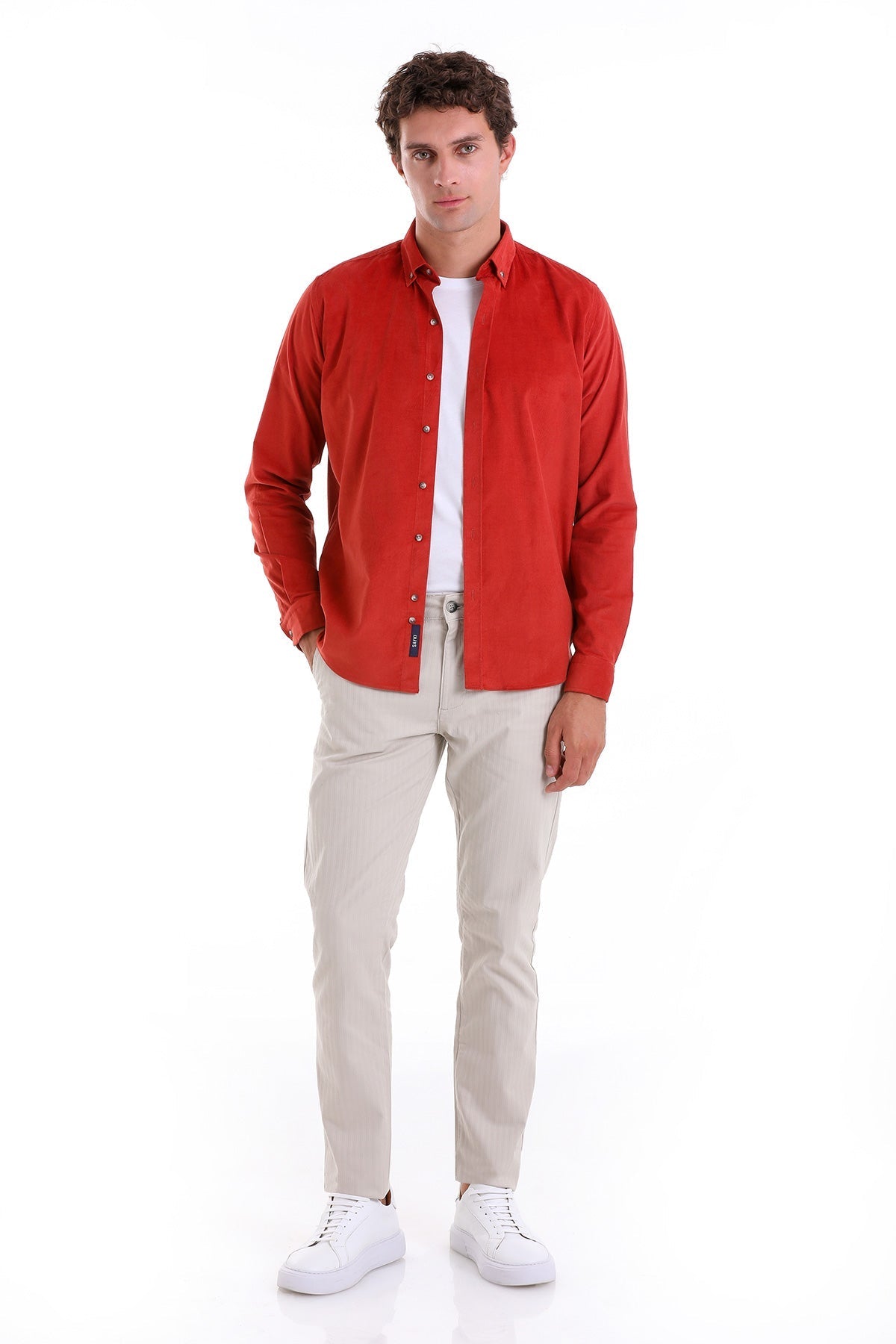 Comfort Fit Long Sleeve Cotton Brick Casual Shirt - SAYKI