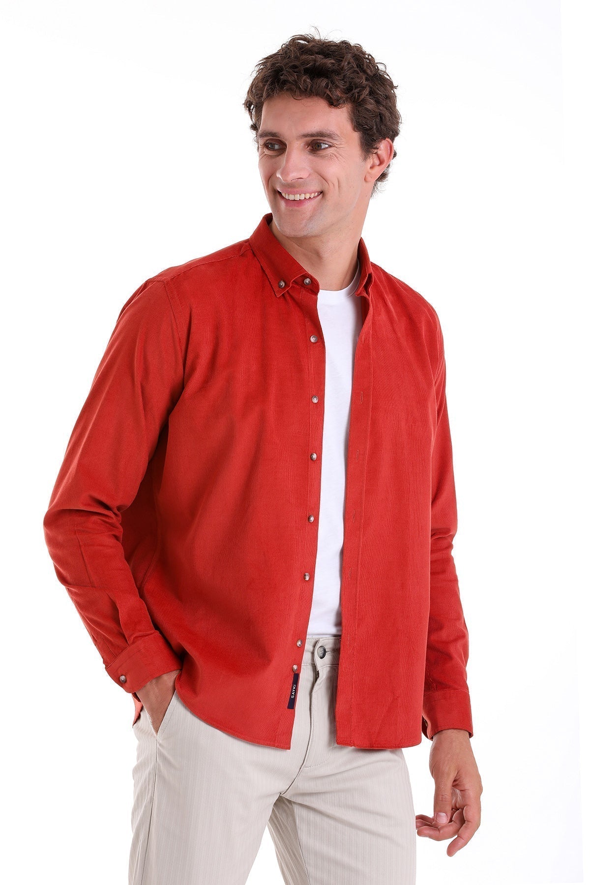 Comfort Fit Long Sleeve Cotton Brick Casual Shirt - SAYKI