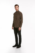 Comfort Fit Long Sleeve Cotton Brown Dress Shirt - SAYKI
