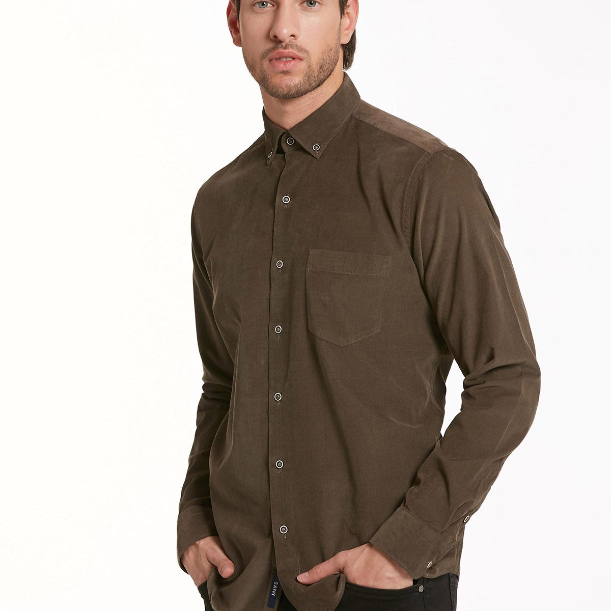 Men's Comfort Fit Brown Cotton Dress Shirt - Long Sleeve