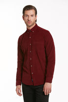 Comfort Fit Long Sleeve Cotton Burgundy Dress Shirt - SAYKI