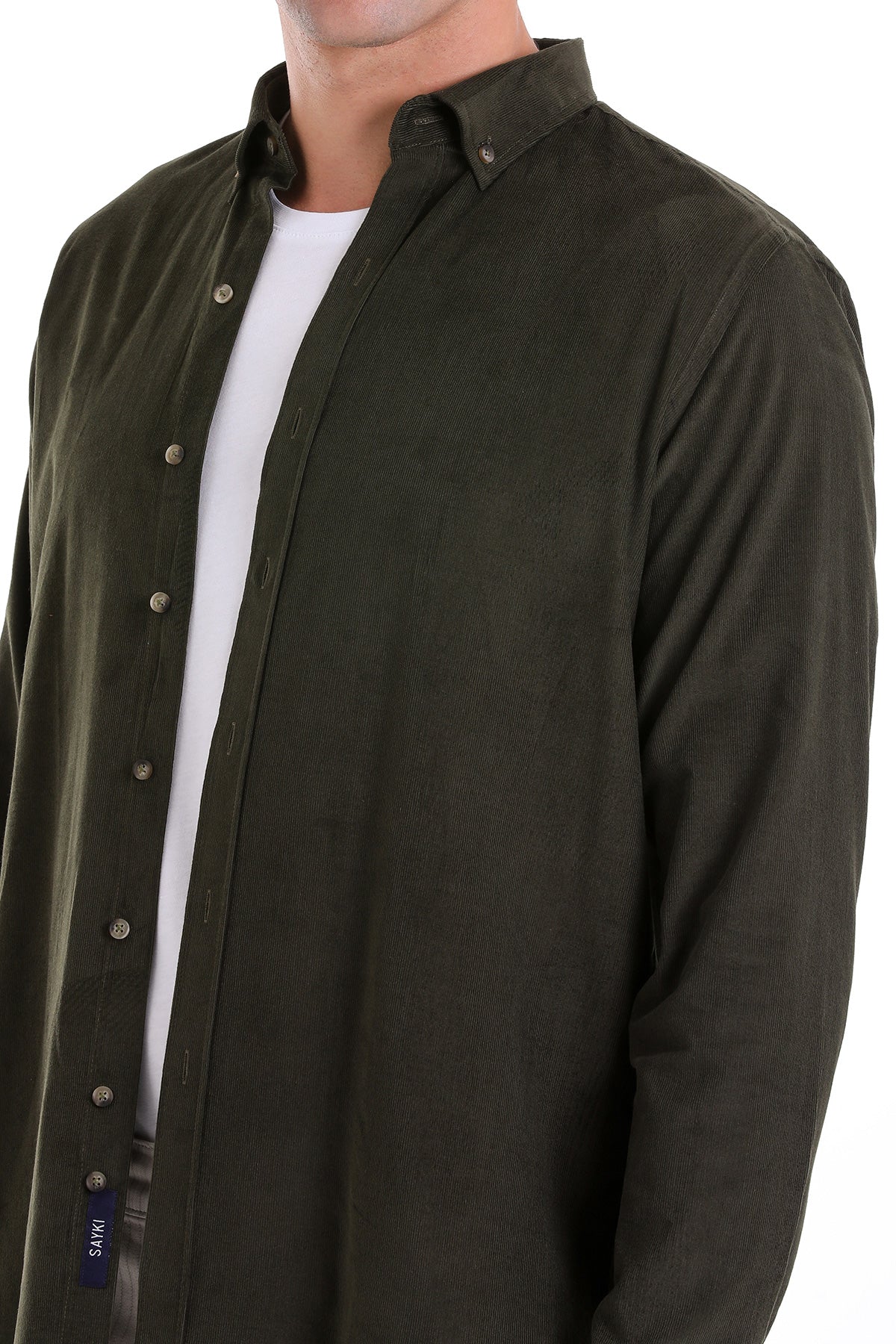 Comfort Fit Long Sleeve Cotton Khaki Casual Shirt - SAYKI