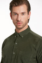 Comfort Fit Long Sleeve Cotton Khaki Dress Shirt - SAYKI