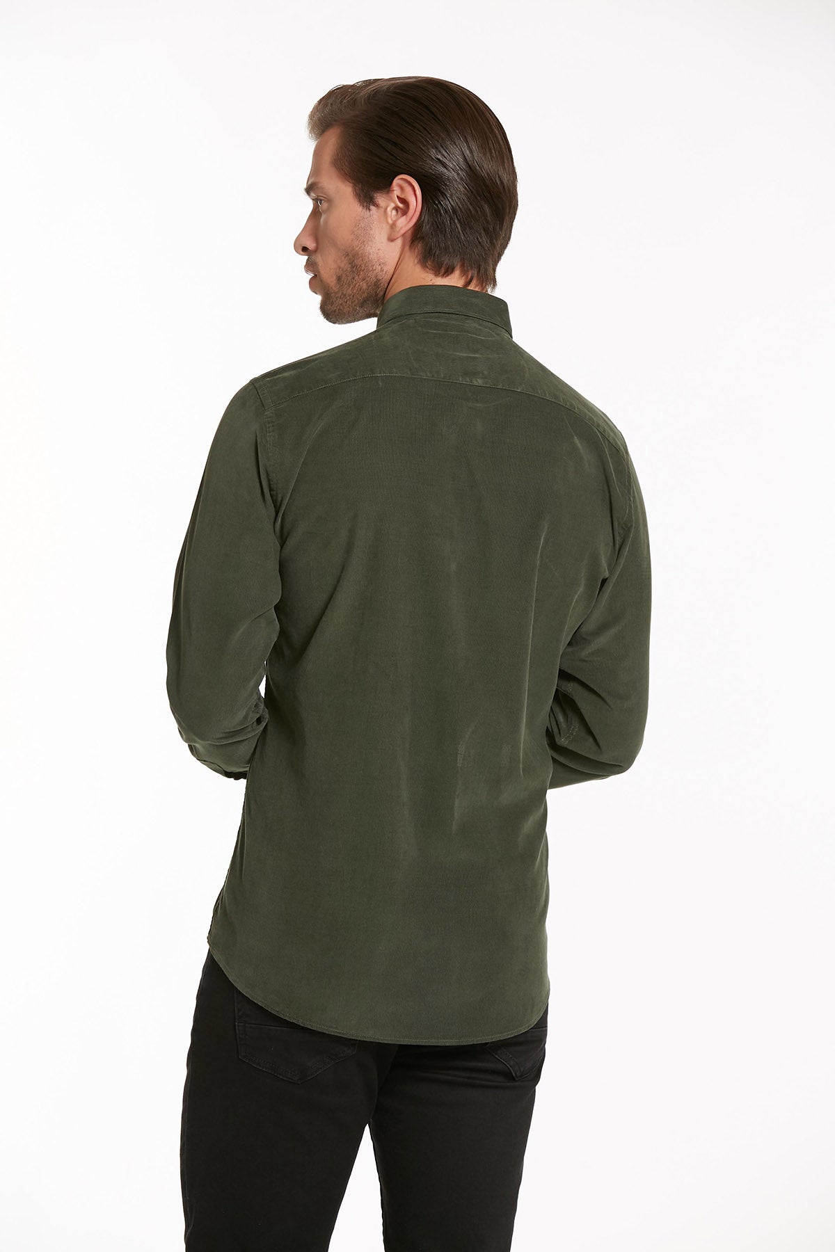 Comfort Fit Long Sleeve Cotton Khaki Dress Shirt - SAYKI