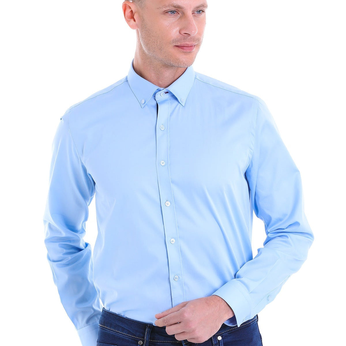 light blue cotton dress shirt Men's Comfort Fit Light Blue 100% Cotton Dress Shirt