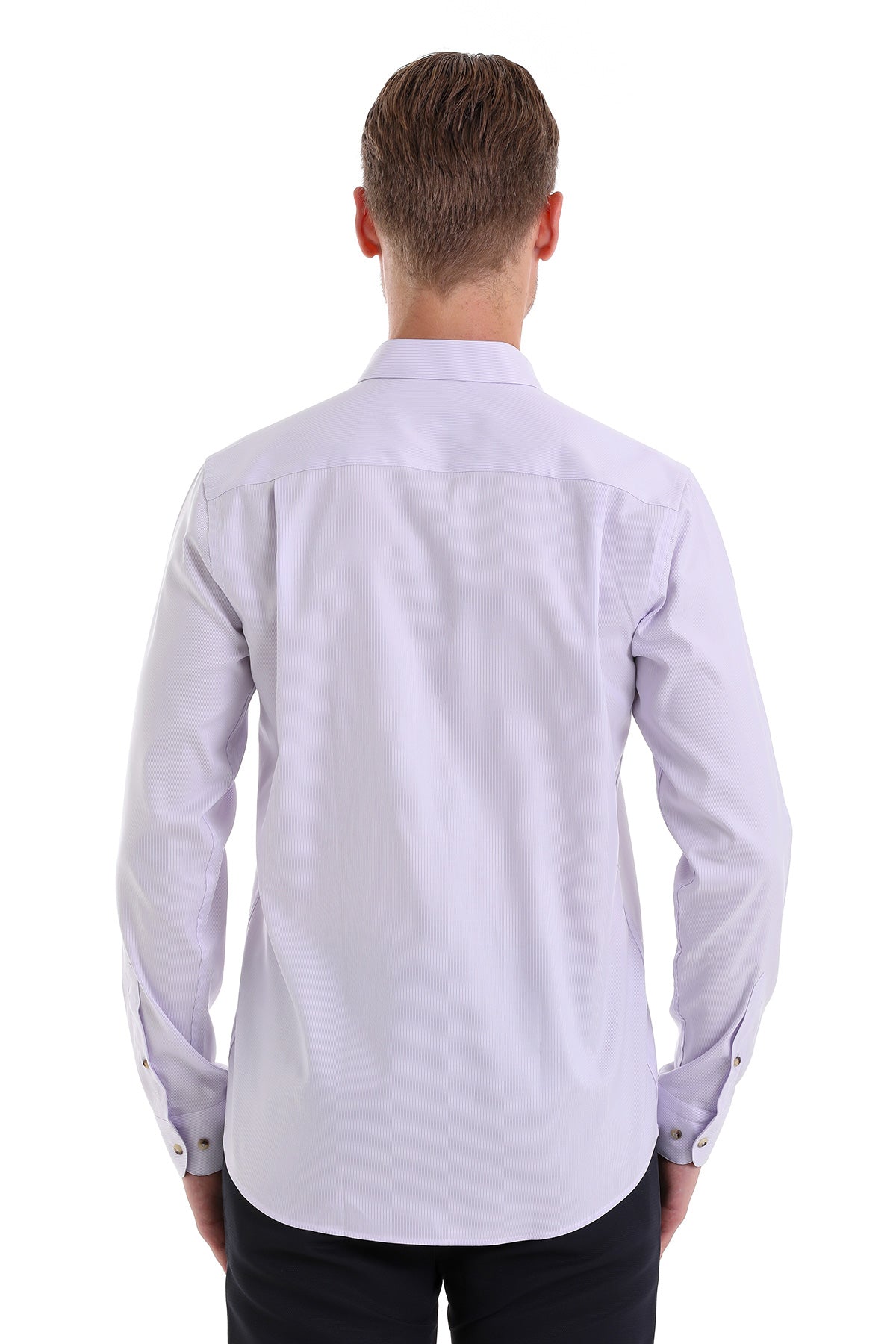 Comfort Fit Long Sleeve Cotton Lilac Casual Shirt - SAYKI