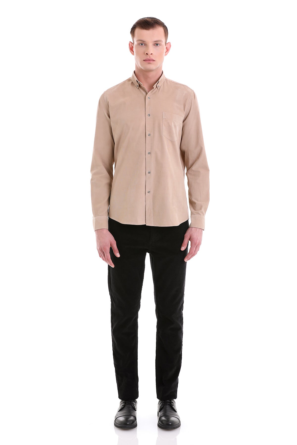 Comfort Fit Long Sleeve Cotton Mink Dress Shirt - SAYKI