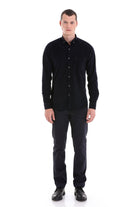 Comfort Fit Long Sleeve Cotton Navy Dress Shirt - SAYKI