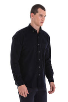 Comfort Fit Long Sleeve Cotton Navy Dress Shirt - SAYKI