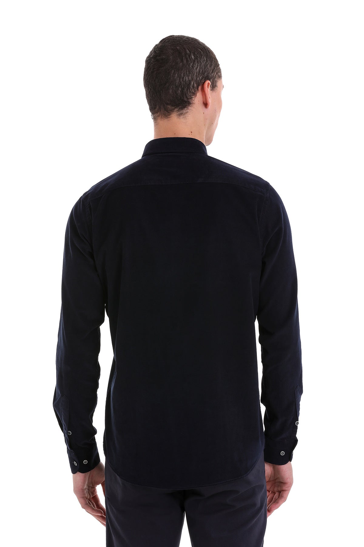 Comfort Fit Long Sleeve Cotton Navy Dress Shirt - SAYKI