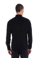 Comfort Fit Long Sleeve Cotton Navy Dress Shirt - SAYKI