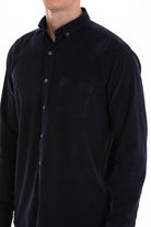 Comfort Fit Long Sleeve Cotton Navy Dress Shirt - SAYKI