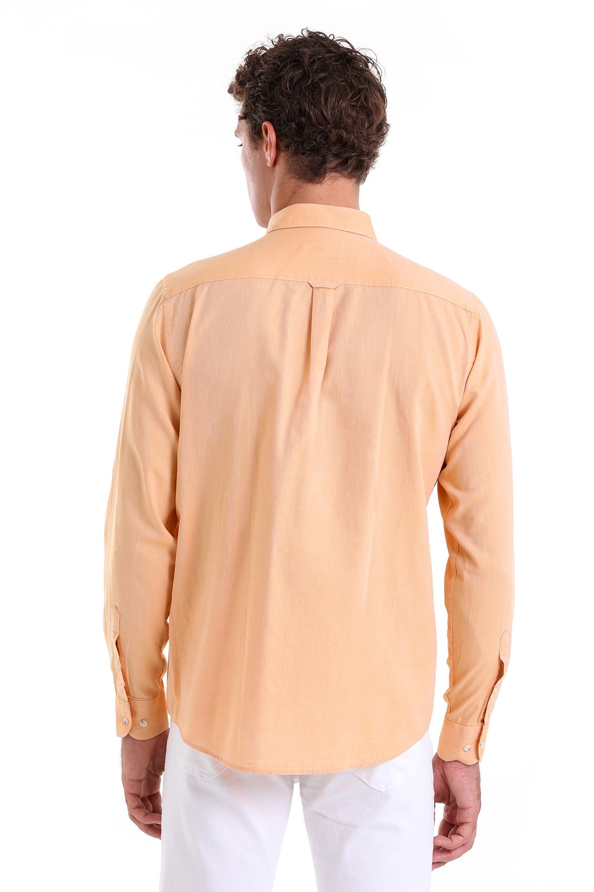 Comfort Fit Long Sleeve Cotton Orange Casual Shirt - SAYKI