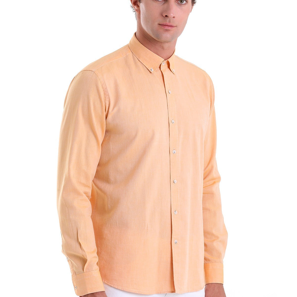 mens orange button down dress shirt Men's Comfort Fit Orange 100% Cotton Casual Shirt