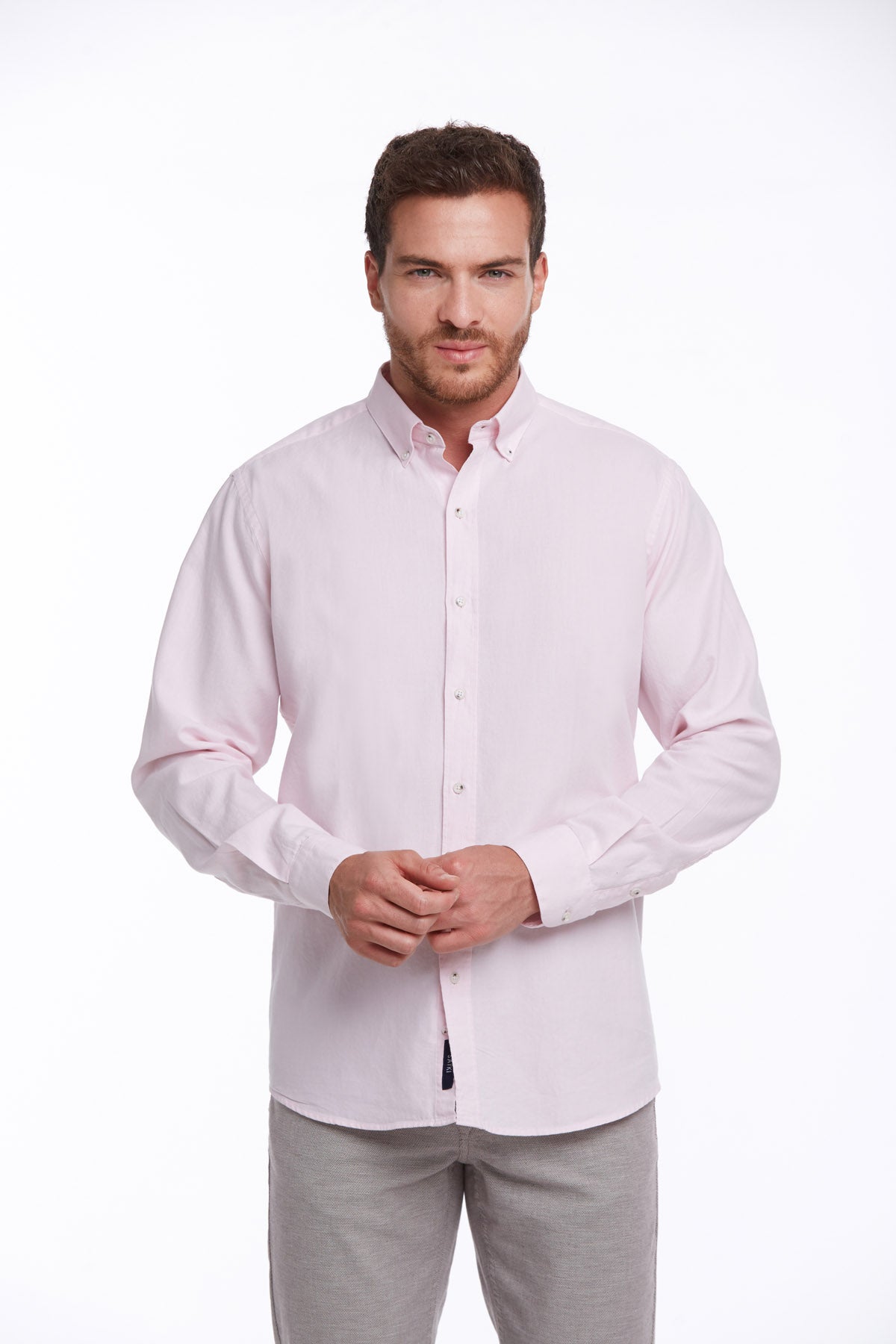Comfort Fit Long Sleeve Cotton Pink Casual Shirt - SAYKI